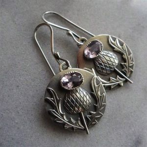 1pair Vintage Wisteria Flower Design Bohemian Silver-tone Inlaid Purple Crystal